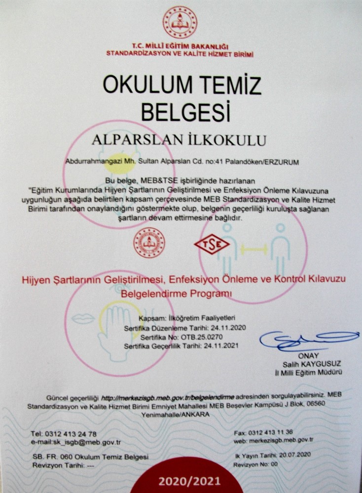 Erzurum’da 504 Okul “Okulum Temiz” belgesi aldı